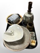 A group of 20th-century Danish studio pottery including plant base, vase, bowls, etc.