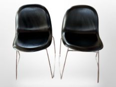 A set of six 20th-century Danish black laminated wood and chrome metal chairs.