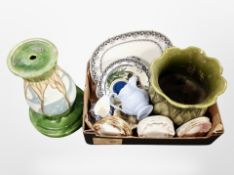 A ceramic jardiniere on stand and further box containing assorted Royal Albert Winsome plates,
