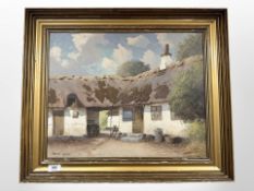 Svend Lynde : A thatched barn, oil on canvas, 49cm x 39cm.