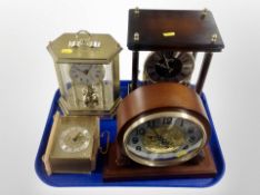 Four contemporary mantel clocks including CItizen, tallest 28cm.