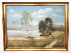 O Hedagen : Pathway by a lake, oil on canvas, 90cm x 66cm.