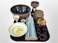 A group of Danish studio pottery wares, fruit bowl, candlestick,