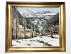 Danish school : A tree-lined valley, oil on canvas, 40cm x 32cm.