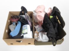 Two boxes containing assorted pet accessories.