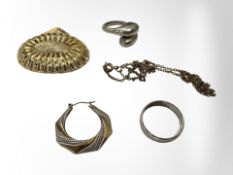 A 9ct gold earring, together with several other items including two dress rings, a broken chain,