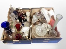 Two boxes of 20th century Danish glass ware, vases crystal bowls, opaque light fitting,