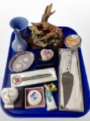 A Border Fine Arts fox group, together with three pieces of Wedgwood jasperware,