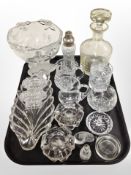 A group of crystal including tealight holders, jugs, decanter with stoppers, fruit bowl, etc.