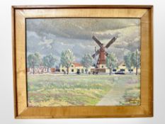 Danish school : A tree-lined landscape with windmill, oil on board, 43cm x 33cm.