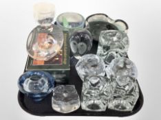 A group of 20th century Danish glass ware, Holmgaard oval dish, pairs of tea light holders,