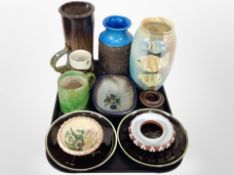 A group of 20th century studio pottery wares, vases,
