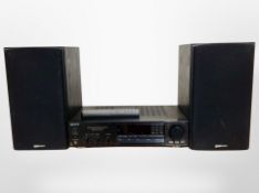 A Sony FM/AM receiver STR-AV320R with lead and remote (continental plug) together with pair of QTX