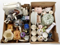 Two boxes containing 20th-century ceramics including Sadler lustre vases, cottage ware teapots,