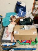 A pallet of towels, doll, bedding, sleeping bags, toys etc