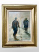 Danish school : Figures in a street, oil on canvas, 29cm x 39cm.
