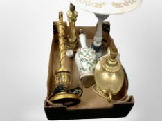 A box of five contemporary porcelain and gilt lamp bases.