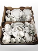 Two boxes containing a large quantity of Johnson Brothers Eternal Beau dinner wares.