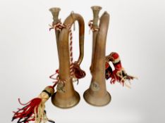 Two copper and brass bugles