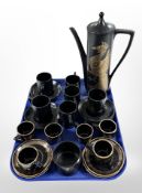 A fourteen-piece Portmeirion Phoenix coffee set and several further gilt-rimmed coffee cups and