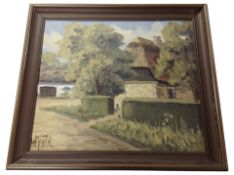 Danish School : Farm buildings with thatched roof, oil on canvas, 31 cm x 35 cm,