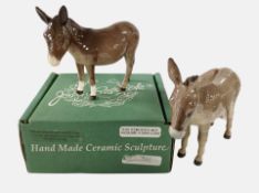 Two John Beswick donkeys, one boxed, tallest 13.5cm.