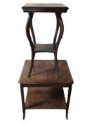 An Edwardian oak two tier plant stand a further trolley