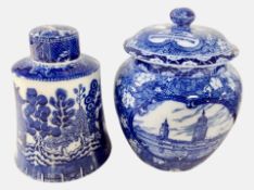 A Maling blue and white lidded jar from THe North East Coast Industries Exhibition 1929,