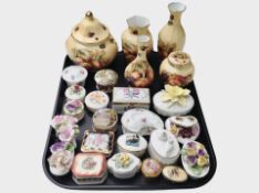 Several pieces of Aynsley Orchard Gold china, together with a group of china flower posies,