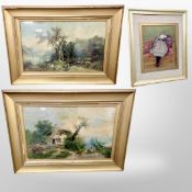 A pair of antiquarian gilt-framed colour lithographs, overall 92cm x 68cm,
