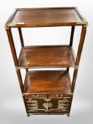 A Chinese elm and brass mounted etagere,