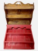 A mahogany wall shelf and a painted pine example