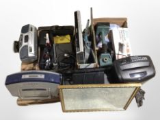 A pallet of electricals including shredder, radios, tools, boxed tile cutter, power saw,
