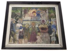 J Orby : A crowd watching a performance, oil on canvas, 29cm x 35cm.