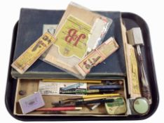 A group of stencilling equipment, crystal inkwell, etc.