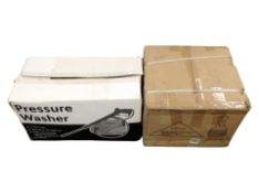 A pressure washer and a 90 cm open grate chiminea,