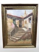 Danish school : Steps leading to a cottage, oil on canvas, 21cm x 28cm.