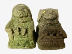 Two concrete garden hedge ornaments,