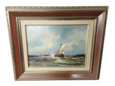 Contemporary school : Fishing boats in choppy waters, oil on canvas, 29cm x 39cm,