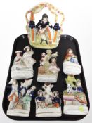 Seven 19th-century Staffordshire figures.