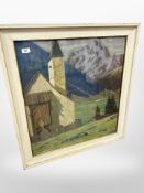 E Schaffran : Mountainous landscape, colour chalks, 63cm x 69cm.