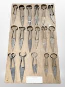 A montage of antique sheep shears, 107cm x 60cm.