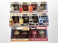 A group of Funko Pop! figures including DC, Marvel , Star Wars, Fortnite, etc.