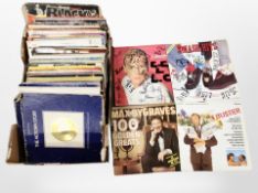 A box of vinyl LP records, including compilations, Tom Jones, Michael Bolton, etc.