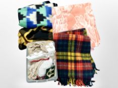 Two boxes containing lacework items, blankets, etc.