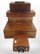 A group of oak and mahogany table boxes