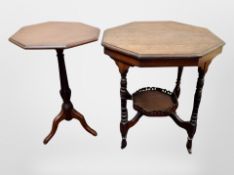 A Victorian mahogany octagonal occasional table width 66 cm and further tripod table