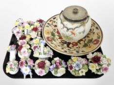 An Indian Tree shallow bowl, together with a biscuit jar with silver-plated lid,