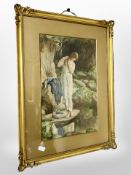After W N Margetson : A lady bathing in a pool, colour print, 37cm x 23cm.