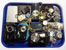 A group of digital cameras, costume jewellery, gent's quartz wristwatch.